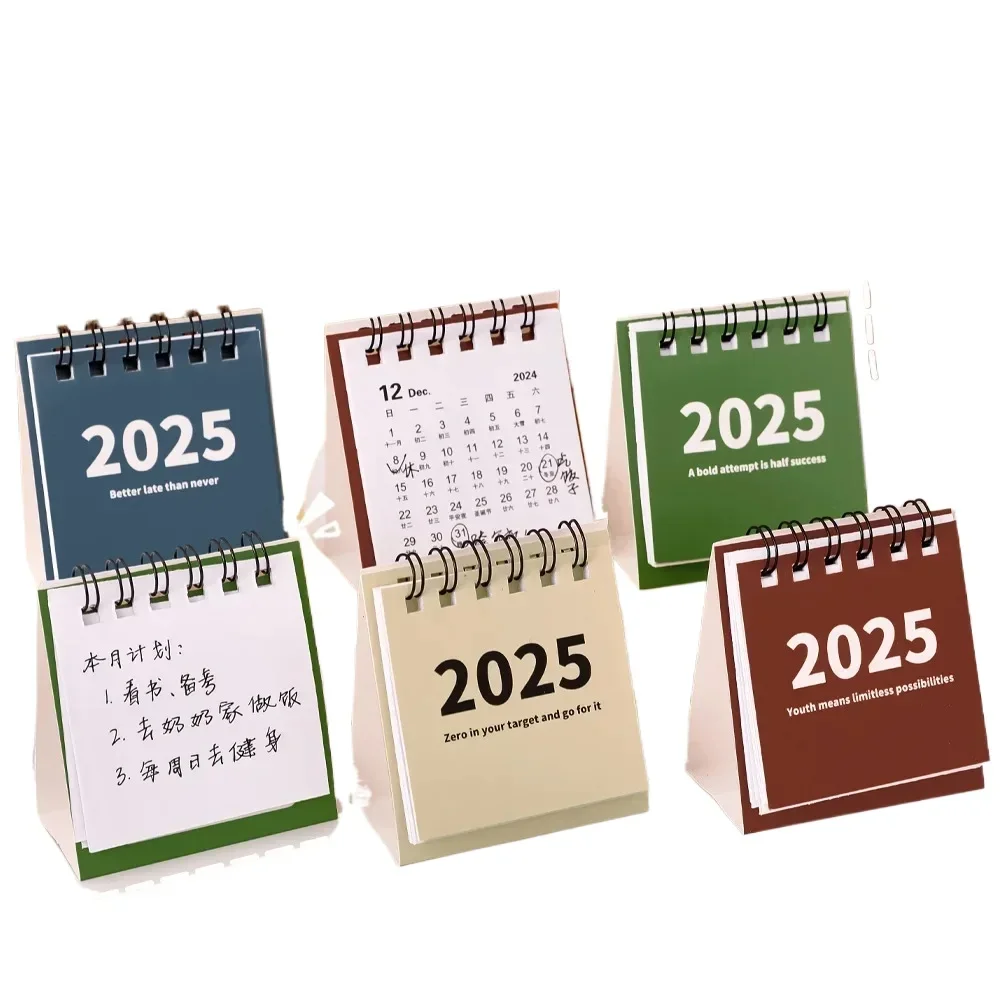 2025 Mini Simple Small Desk Calendar Pocket Portable Calendar Punch Plan Desktop Decoration