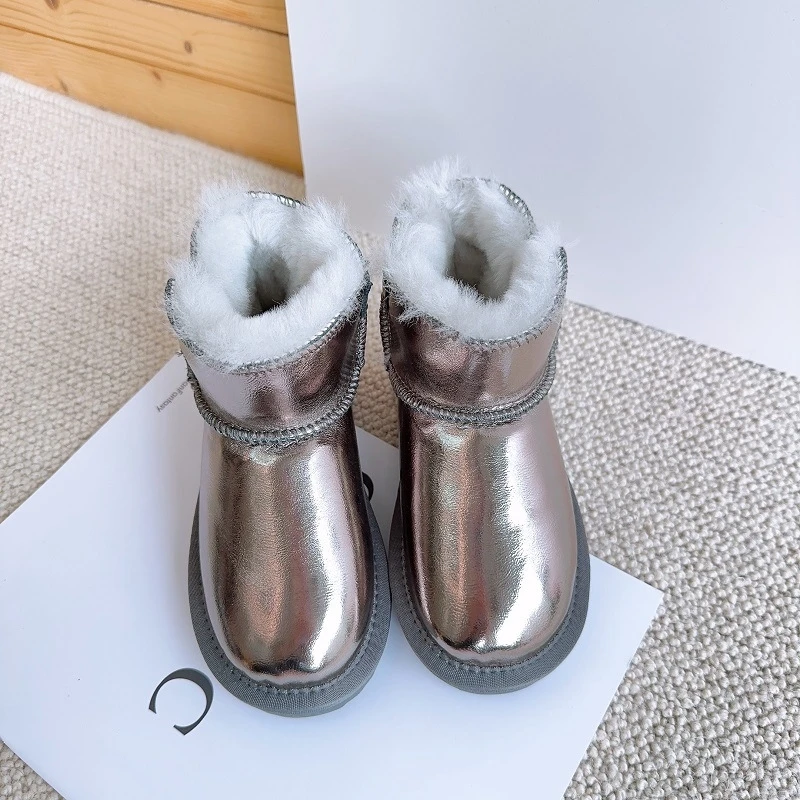 Kuh Leder Kinder Schnee Stiefel Warme Hohe Qualität Wolle Jungen Stiefeletten Winter Echtes Leder Wasserdichte Mädchen Mode Schuhe