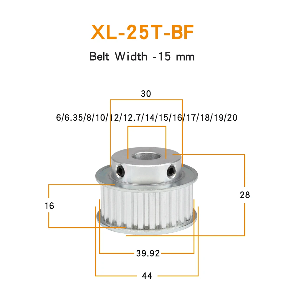 Timing Pulley XL-25T Bore 6/6.35/8/10/12/12.7/14/15/16/17/18/19/20mm Alloy Toothed Pulley Teeth Pitch 5.08mm For XL Rubber Belt