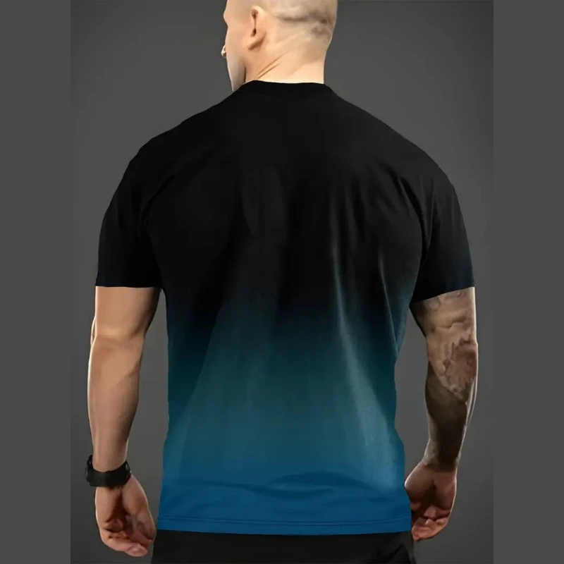 Gradient Men's T-Shirt Lightning Print Short Sleeve T-Shirt For Men Summer Casual Man   Oversized Quick Dry Sports Shirts