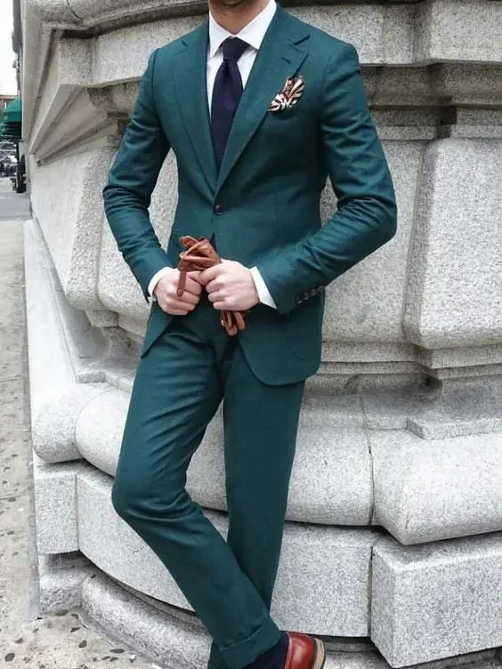 Abito da uomo verde smoking da ballo delicato Slim Fit abiti da 2 pezzi set di Blazer da sposo personalizzati Costume Homme Ternos Masculino Completo