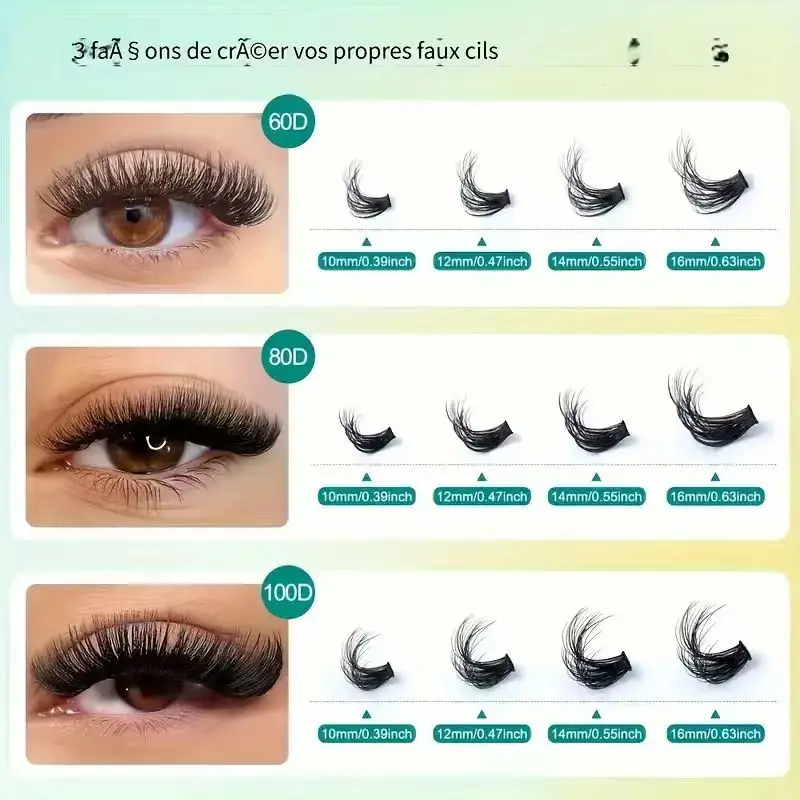 Cluster per ciglia Cloison 60D + 80D + 100D - 280 pezzi di grappole per ciglia 10 - 18 mm D Curl Cluster - Cluster per ciglia spesse
