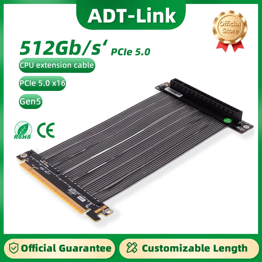 ADT-Link PCIE 5.0 x16 Riser Cable 512Gbps High Speed GPU Extension Riser Cable for PC Cases Servers ITX Builds Computer RTX 5090