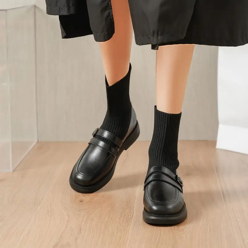 

New Women Boots Retro Style Small Leather Shoes Fashion Modern Stretch Boots Ladies Casual Platform Shoes Spring Autumn Boots
