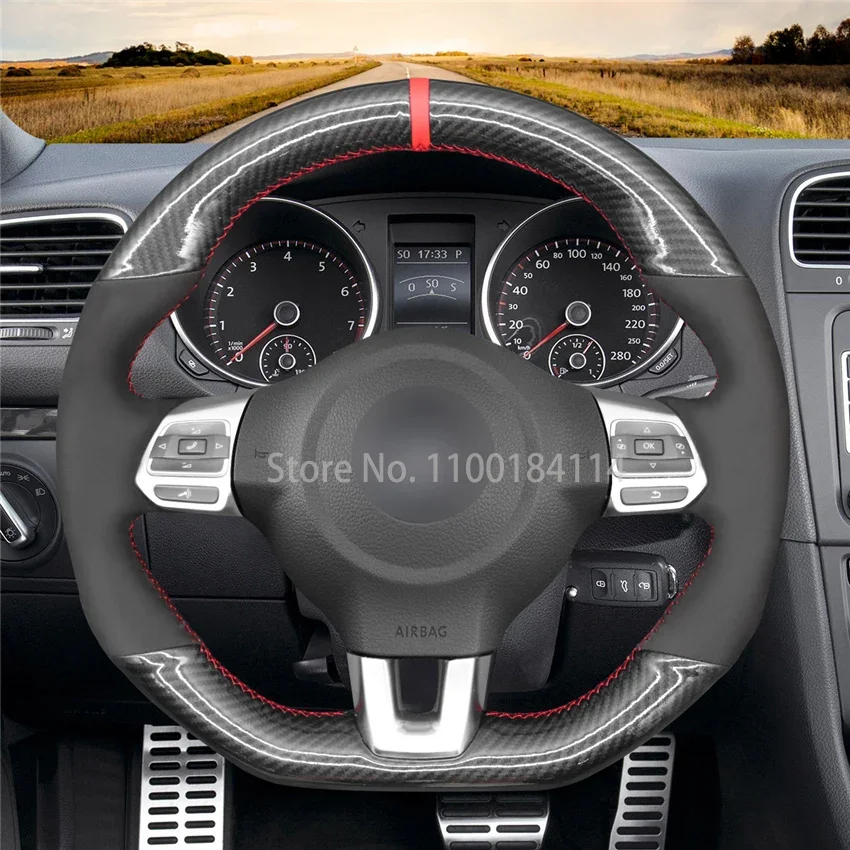 

Hand-Sewn PU Carbon Fiber Leather Car Steering Wheel Cover for Volkswagen VW Golf GTI 5 (V) Golf R32 Scirocco Tiguan(R-Line)
