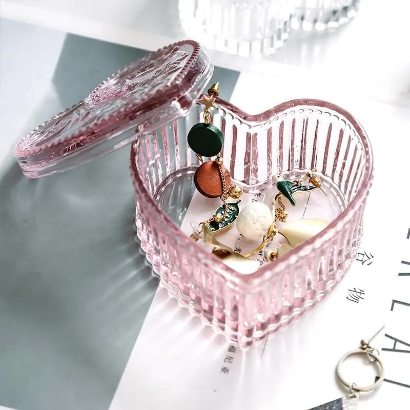 Love Heart Shape Crystal Glass Candy Jar, Dried Fruit Plate, Sugar Bowl, Jewelry Box with Lid, Living Room