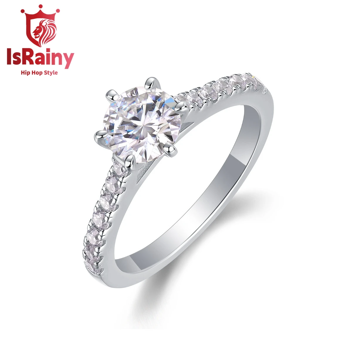 

IsRainy Hip Hop Rock Solid 925 Sterling Silver Round Real GRA Moissanite Diamonds Rings Engagement Anniversary Fine Jewelry