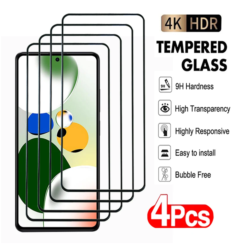 4Pcs Transparent Tempered Glass For Xiaomi Redmi Note 12 13 Pro Plus 4G 5G Screen Protector for Redmi 12C 13C 12T 12S glass Film