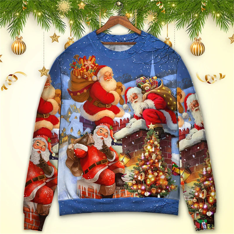 Funny Santa Claus Graphic Ugly Christmas Sweater Autumn New Fashion Sweatshirts For Men Clothing Xmas Boys Gift Pullovers Tops