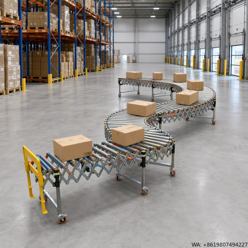 Retractable Roller Conveyor Line Height Adjustable Warehouse Conveyor for Carton, Crate, Package Smooth Handling