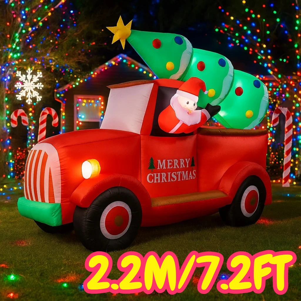 7.2FT عيد الميلاد ديكور خارجي لعبة زينة عيد الميلاد نفخ سانتا كلوز في شاحنة اللعب ساحة المنزل عيد الميلاد الحلي LED ديكور #1