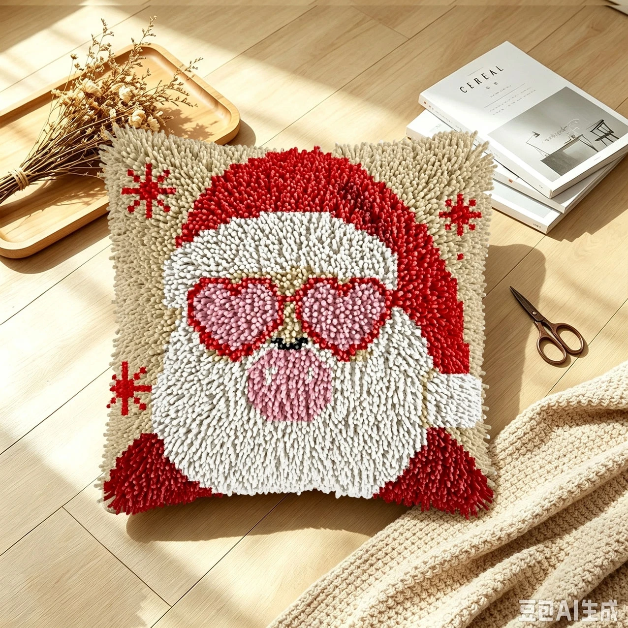 1 Set Herz-Brille Weihnachtsmann-Knoten Kissen Häkelset Kissenbezug-Set für Handarbeiten Häkelsets DIY Anfängerfreundlich – Detail 2