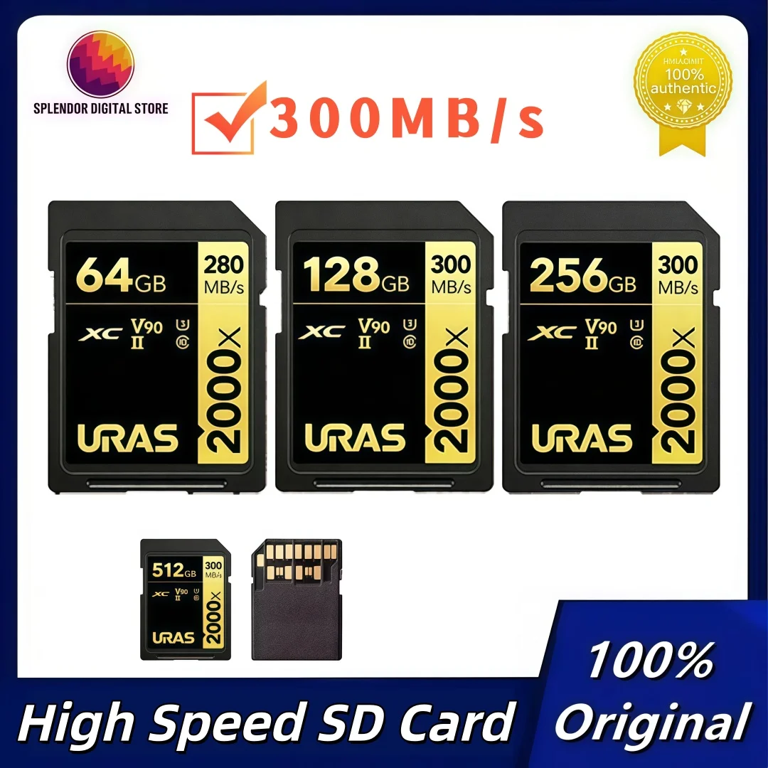 carte-sdxc-professionnelle-haute-vitesse-ulas-64-go-128-go-256-go-512-go-2000x-4k-v90-c10-u3-uhs-ii-jusqu'a-300-mo-s-pour-appareil-photo