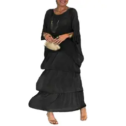 Robe longue décontractée de style artistique pour femmes, manches 3/4, col rond, 03/vacances, robes maxi d'été, vêtements transparents