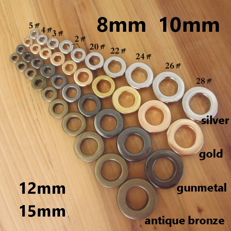 8mm 10mm 12mm 15mm Brass Eyelets Metal Eyelet Grommet Ring Kit Garment Rivets For Shoes Bag Clothing Skin Belt Hat