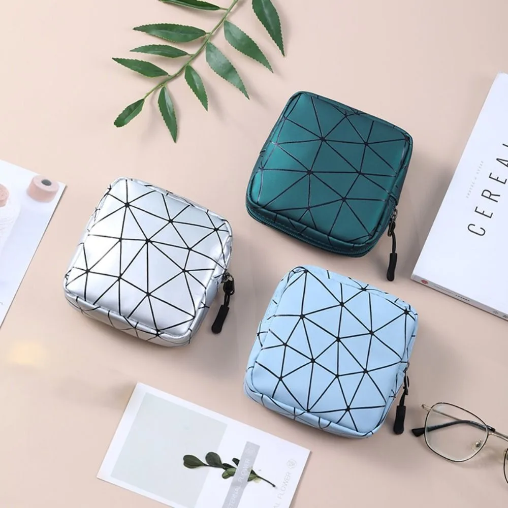 Multifunction Pad Pouch Bags Makeup Bags Rhombus Pattern Sanitary Napkin Storage Bag Reusable Sanitary Napkin Bag Storage Pouch