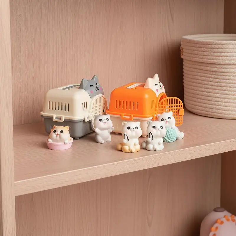 1/6Pcs Mini Dollhouse Pet House Realistic Mini Cat Cage With Door Mini Pet Habitat Doll Scene Decoration Accessories