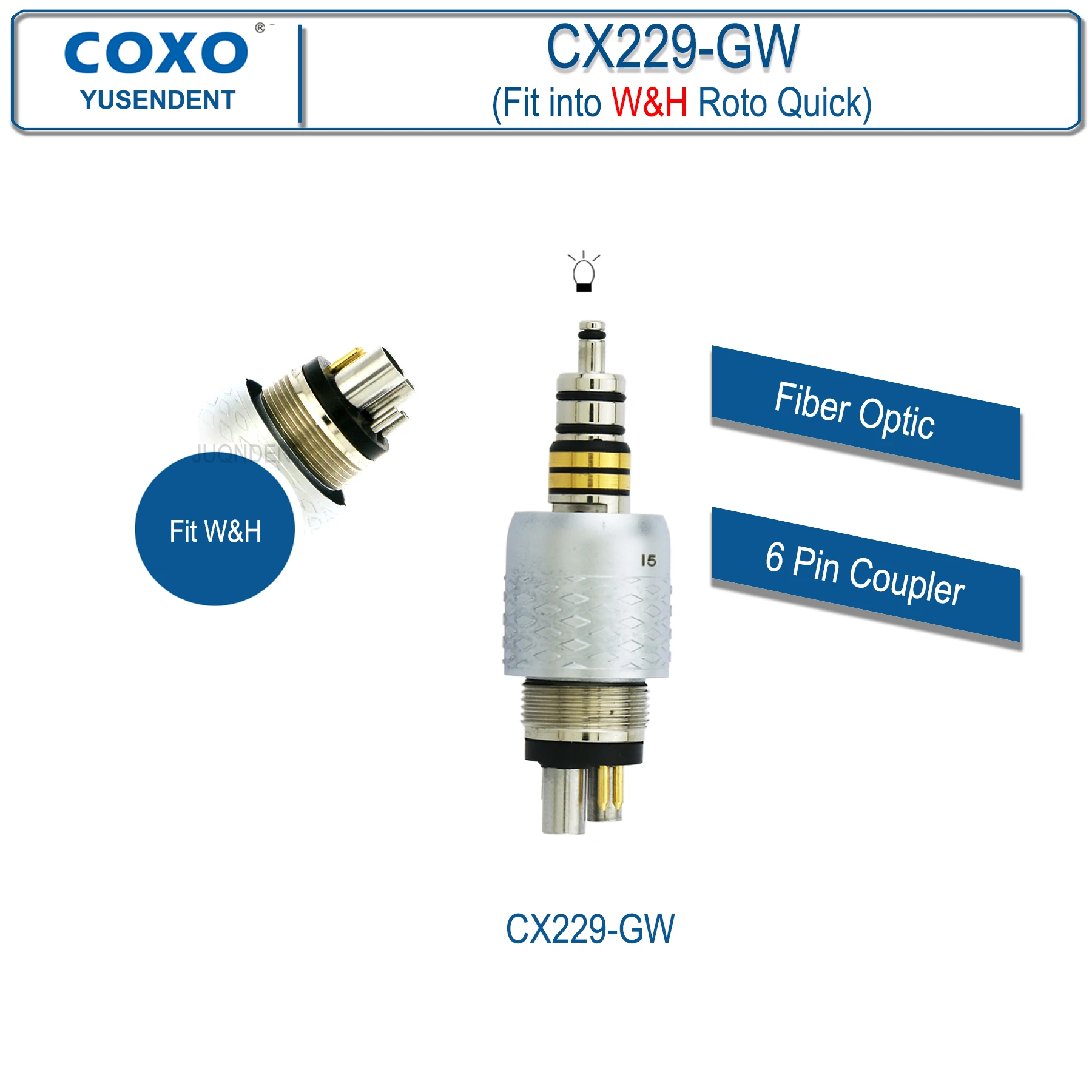 COXO YUSENDENT High Speed Dental Handpiece With LED Light Fiber Optic Dental Turbine 6 holes fit KAVO NSK Sirona WH CX207-G image 3
