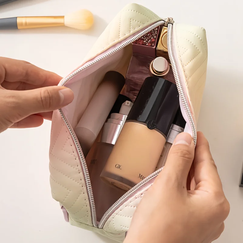 Gradient PU Cosmetic Bag Travel Wash Pouch Portable Toiletry Organizer Makeup Storage Hand Carry Beauty Case Sundries Container