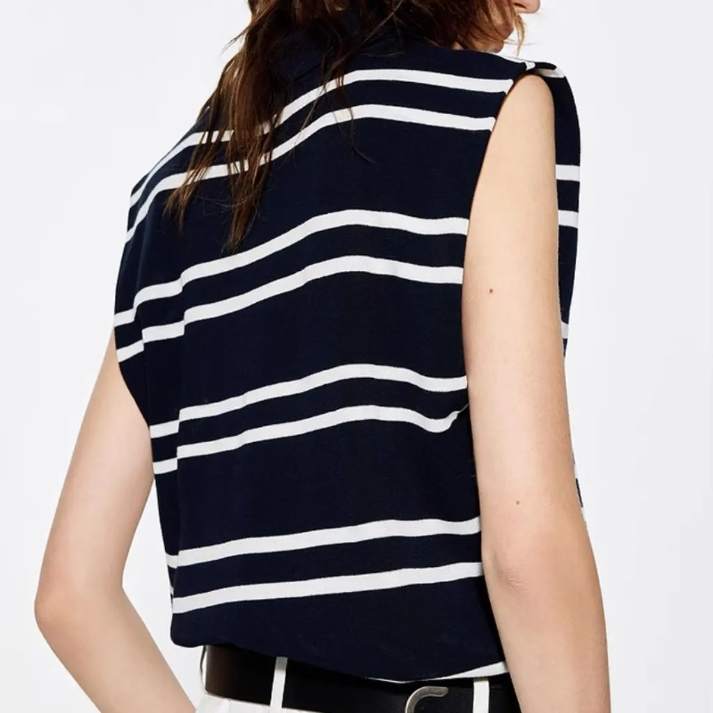 

Summer Short-Sleeved Knitwear Vest Lightweight Acetate Cotton Yarn Wide Shoulder Vertical Cut New Fashion Women's Top