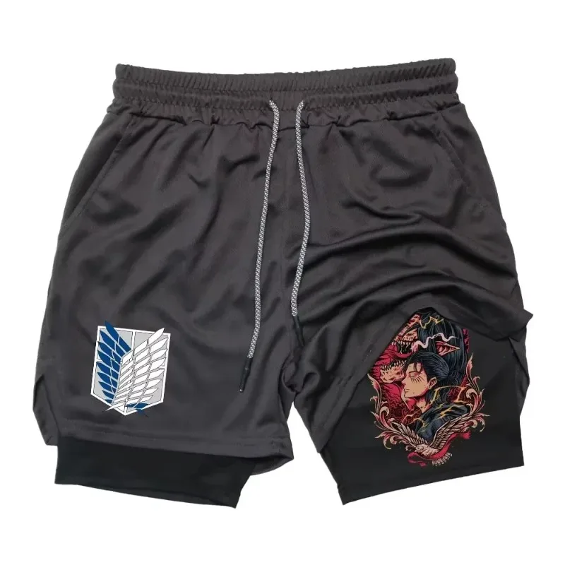 Double Layer 2-in-1 Shorts Men Workout Summer Casual Fitness Towel Loop Fitness Training Gym Sports Pockets Quick-Drying Shorts