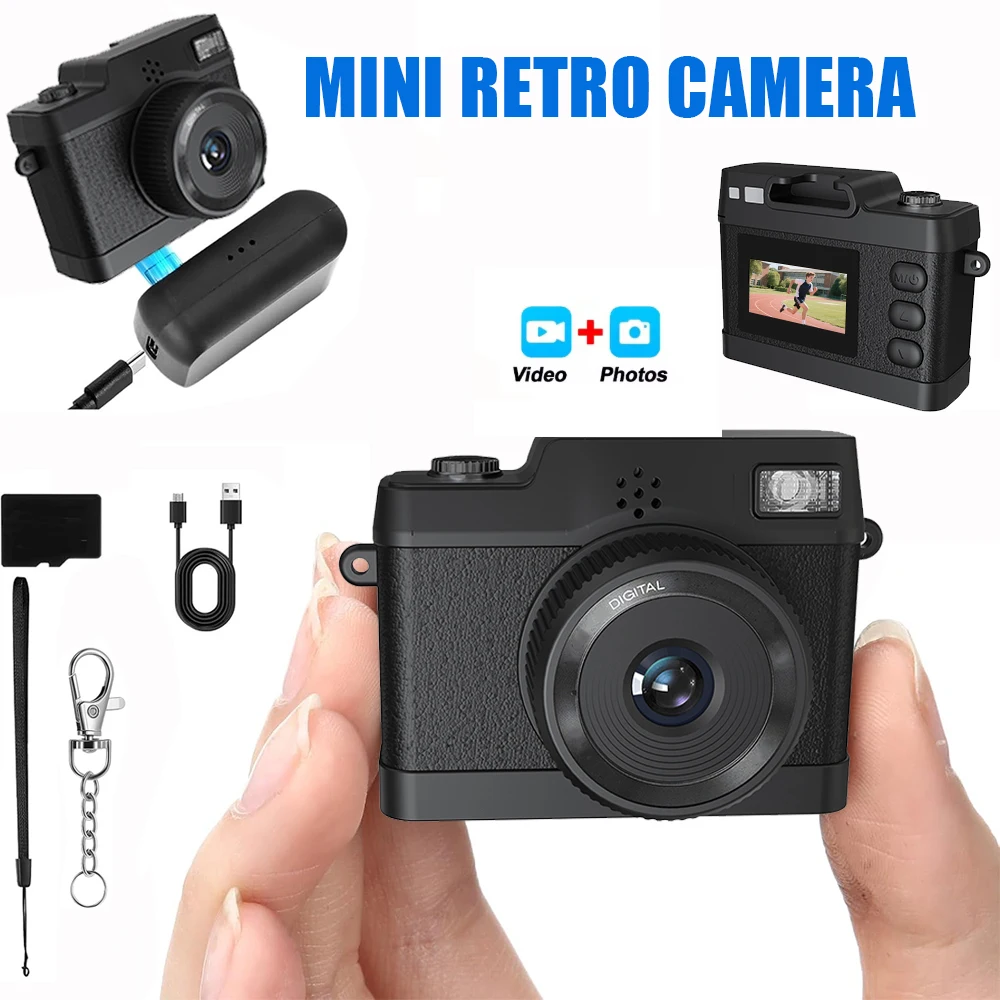 

Mini Camera Keychain Glow Student With DSLR Retro Body Camcorders With Flash Sound Effects Toy Kids Boy Small Digital Cameras