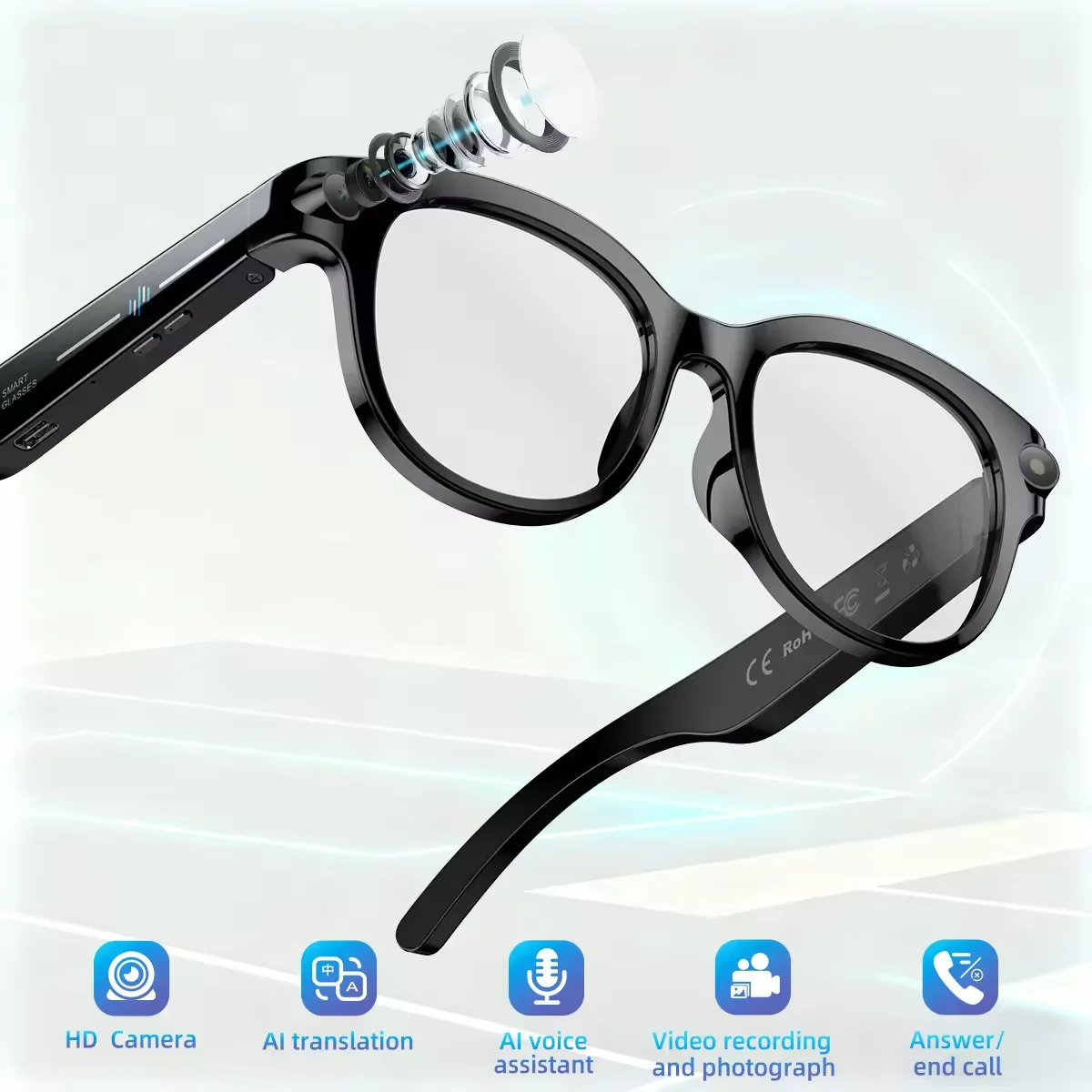 

2026New AI Smart Glasses with Video Camera 800W Outdoor Sunglasses Wi-Fi Transfer BT Calling Audio Record Smart Wearable Headset
