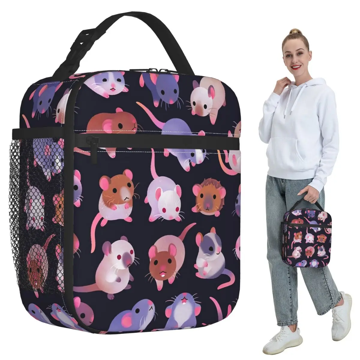 

Fancy Rat - Темный изолированный термосумка-холодильник для обедов для женщин, для офиса, герметичный контейнер для еды