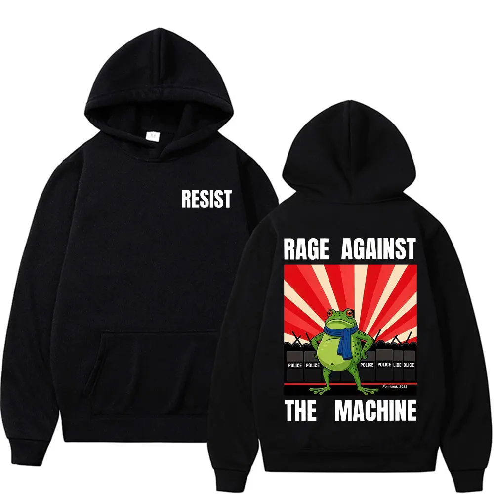 

Funny Resist Portland Frog Hoodies Rage Against The Machine Stand with Frog Meme Sweatshirt Men Women Fashion Humor Loose Hoodie