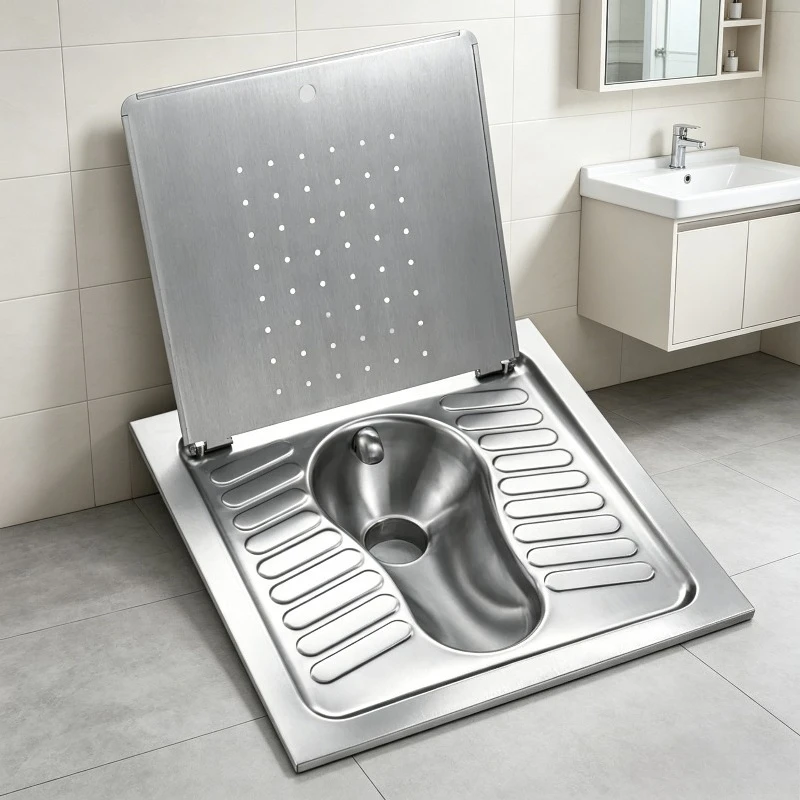

European Style Stainless Steel Flush Squat Toilet Pan with Cover Floor Standing WC Sanitary Ware