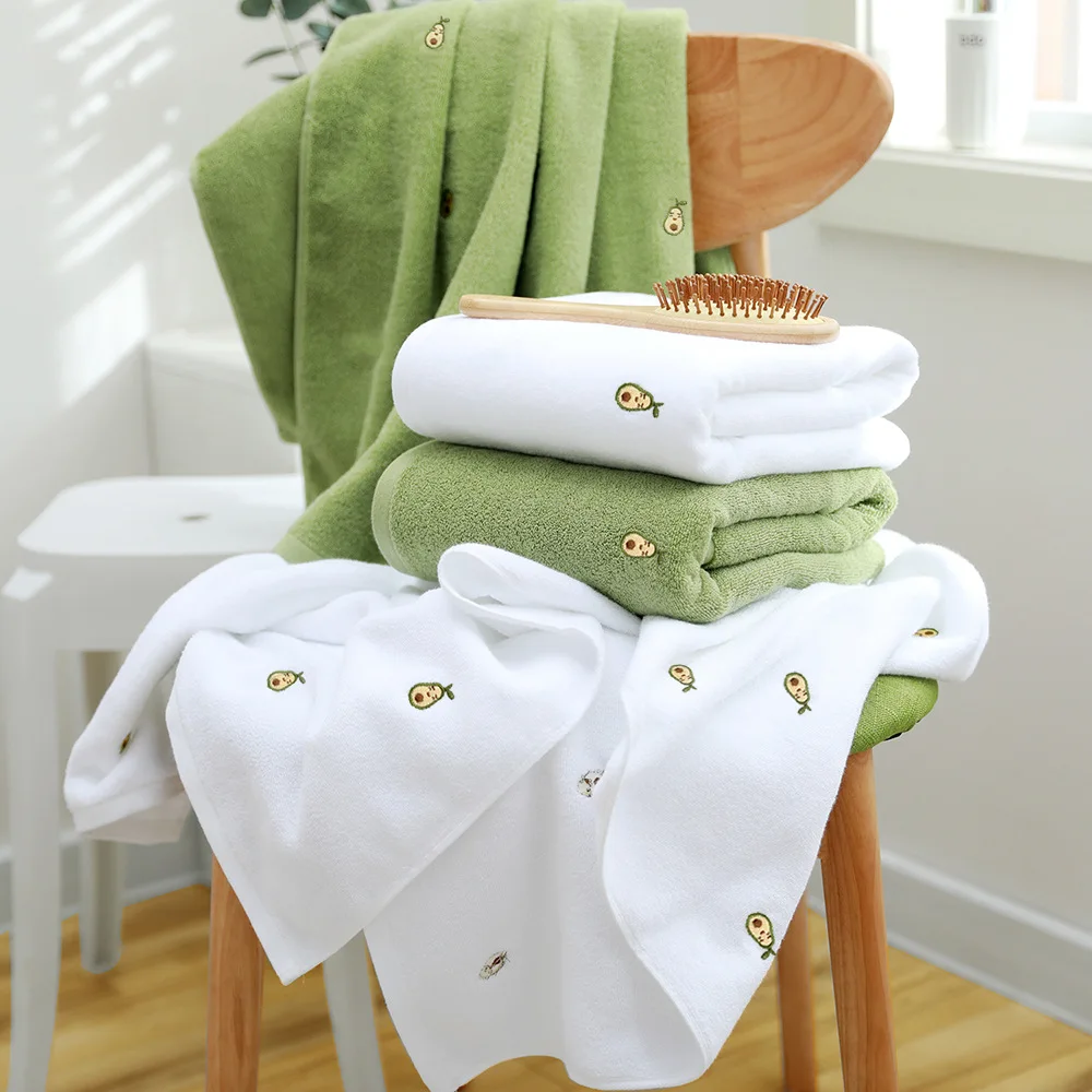 

Simple Embroidered Avocado Bath Towel Pure Cotton Adult Extra Soft Absorbent Solid Color Bath Towels