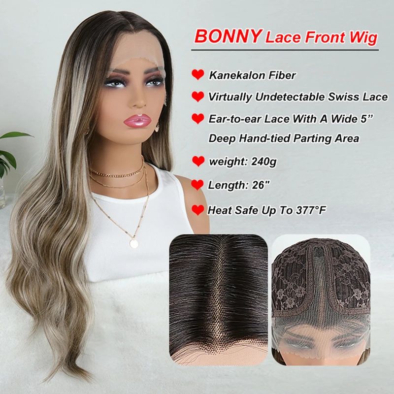 Julianna Kanekalon Futura Fiber High Density Quality Long Curly Ombre Blonde Synthetic Lace Front Wigs White Woman