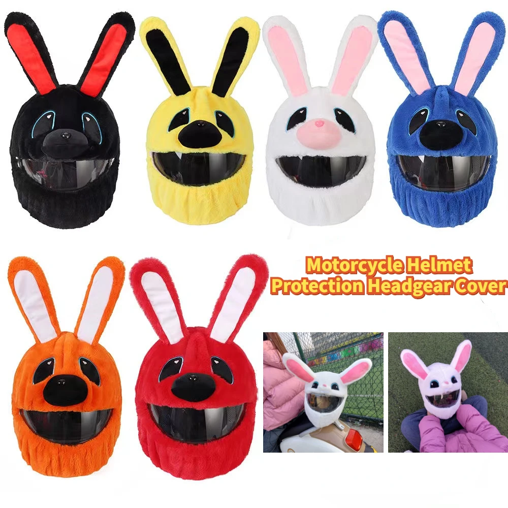 Cartoon Motorcycle Helmet Protection Headgear Cover Fluffy Plush Set For Full-Face Outdoor Fun Personalized Helmets Accessories