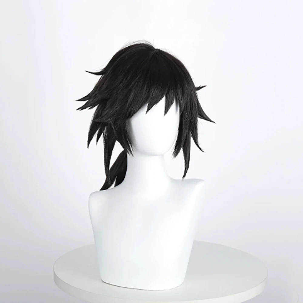 HAIRJOY Synthetic Hair Wig Tomioka Giyuu  Cosplay Wig Short Black Wigs Rose Net