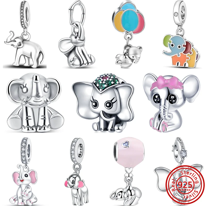 Colgante de Plata de Ley 925 con forma de elefante, abalorio exquisito compatible con Pandora Original, pulsera 925, accesorios de joyería fina para manualidades