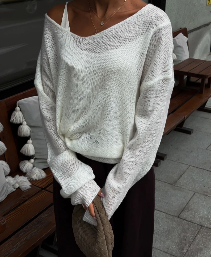Outono plus size malha colete feminino camisola de malha solta perspectiva fina manga comprida topo conjunto de duas peças