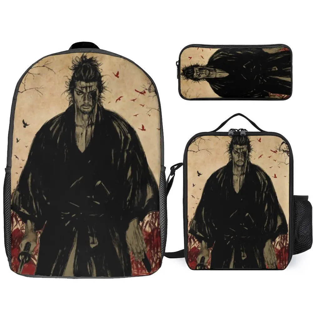 

Musashi Miyamoto Musashi Miyamoto Secure Cozy Knapsack 3 in 1 Set 17 Inch Backpack Lunch Bag Pen Bag Sports Activities Cute