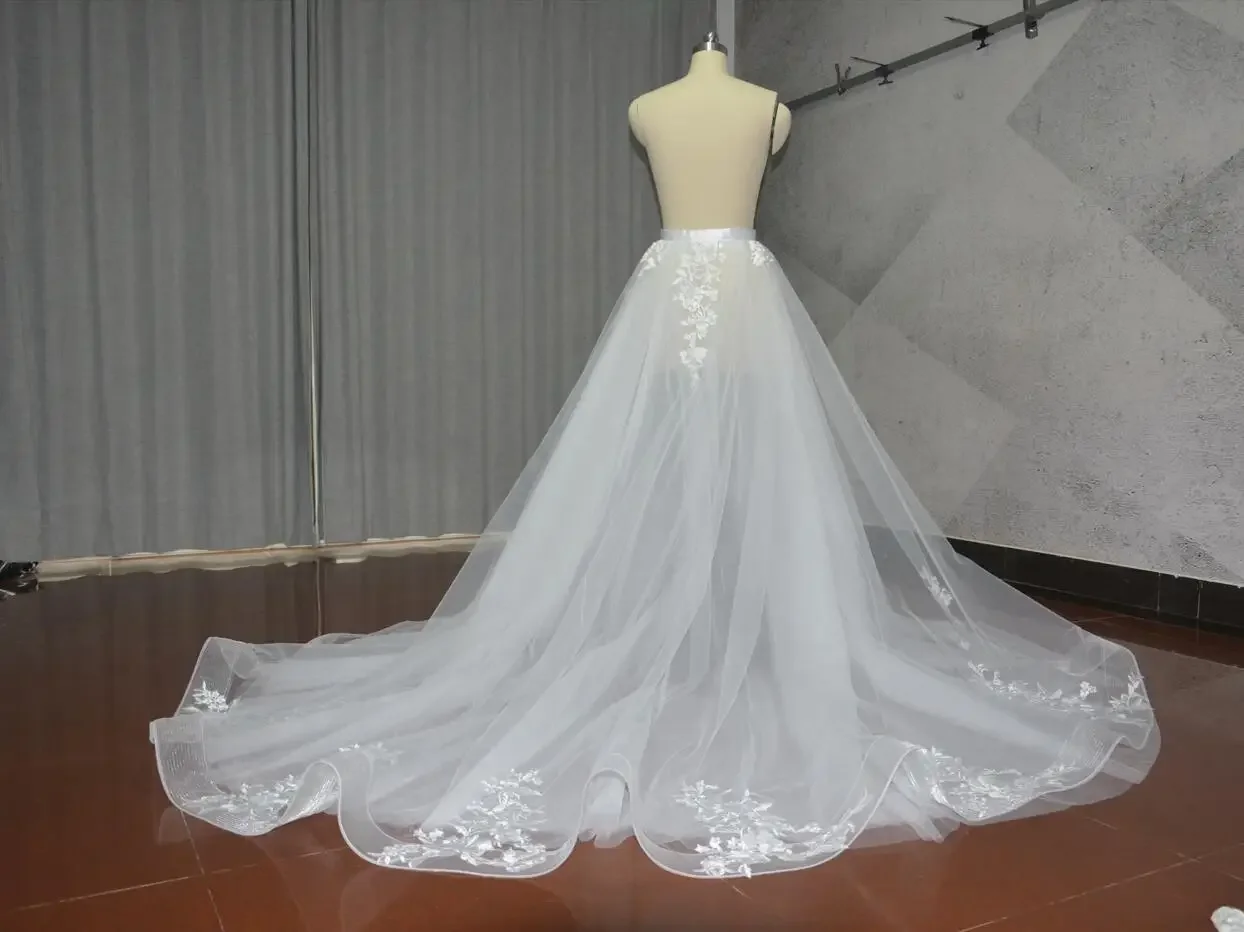 Detachable skirt wedding Overskirt Tulle Wedding Train Decorated lace Detachable Petticoat custom szie