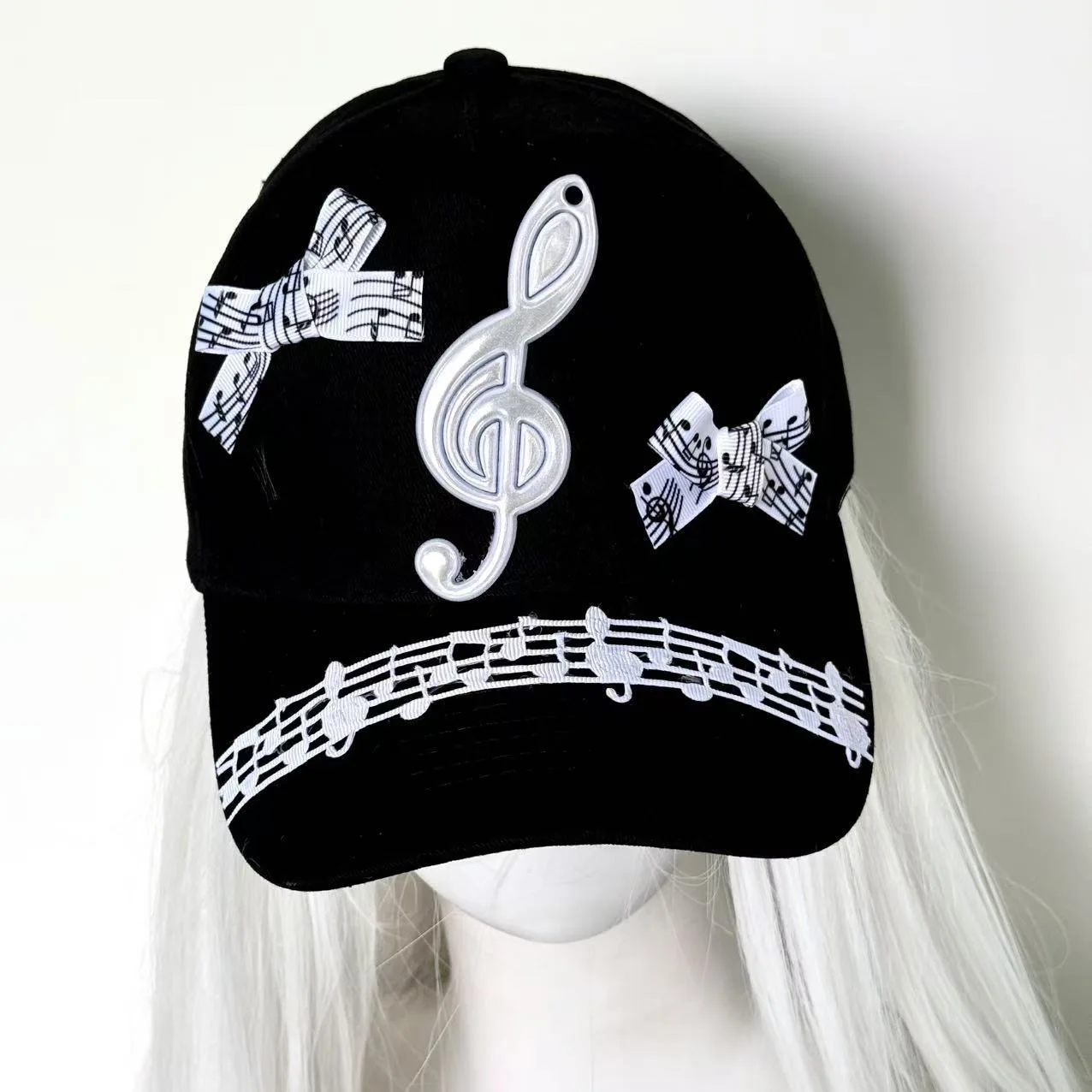 오리지널 수제 음악 노트 보우 야구 모자 Y2k 하위 문화 직원 Sweet Cool Hot Girl Hat 로리타 액세서리