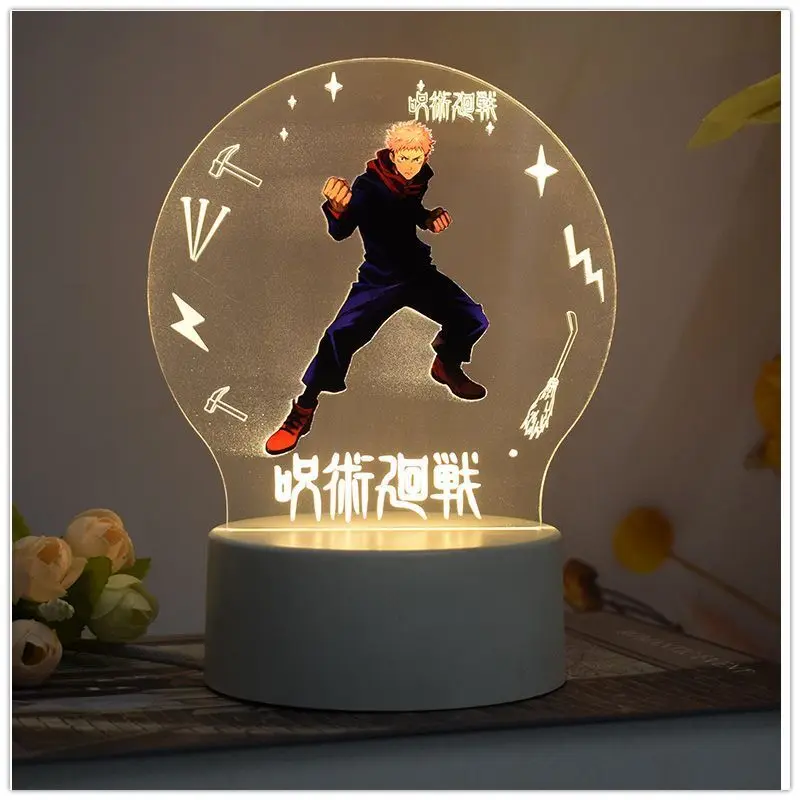 Jujutsu Kaisen luz nocturna 3D figura de Anime Satoru Gojo Itadori Yuji Fushiguro Megumi lámpara de mesa con soporte de dibujos animados regalo de cumpleaños para niños