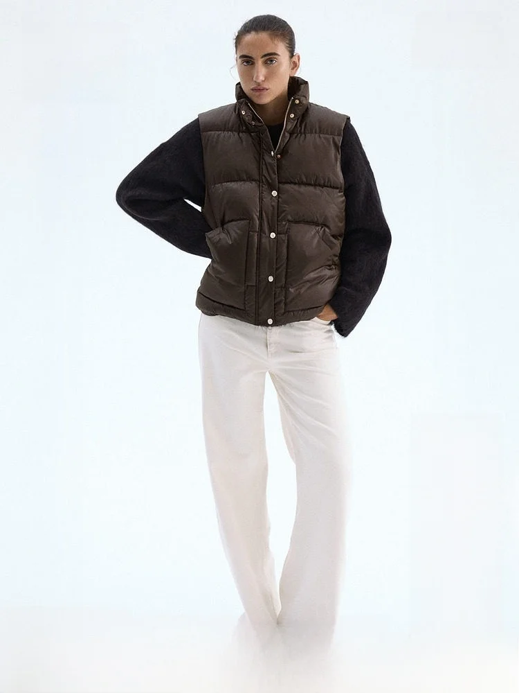 

Женский хлопковый жилет H&M, зимний, с воротником-стойкой, утепленный, без рукавов, 1297448, 100% полиэстер