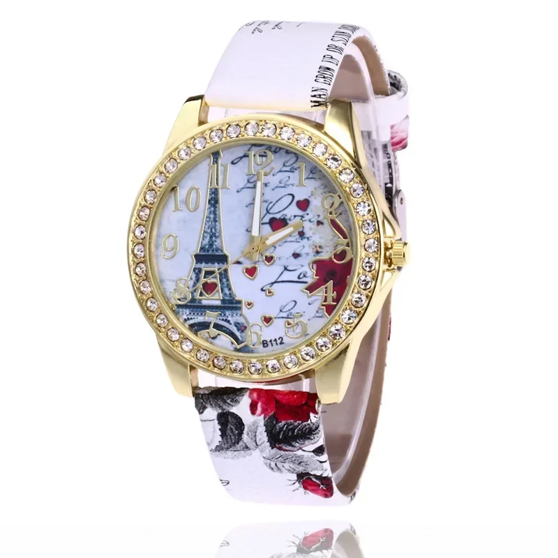 New Luxury Women Watches Fashion Eiffel Tower Diamond Women Watch Girls Beautiful Printing Female Dress Watch Ladies Wristwatch