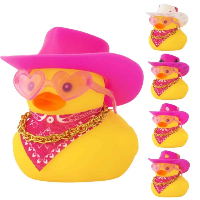 Rubber Cowboy Duck Car Ornaments Yellow Ducks Decoration Dashboard with Cowboy Hat Necklace Sunglasses
