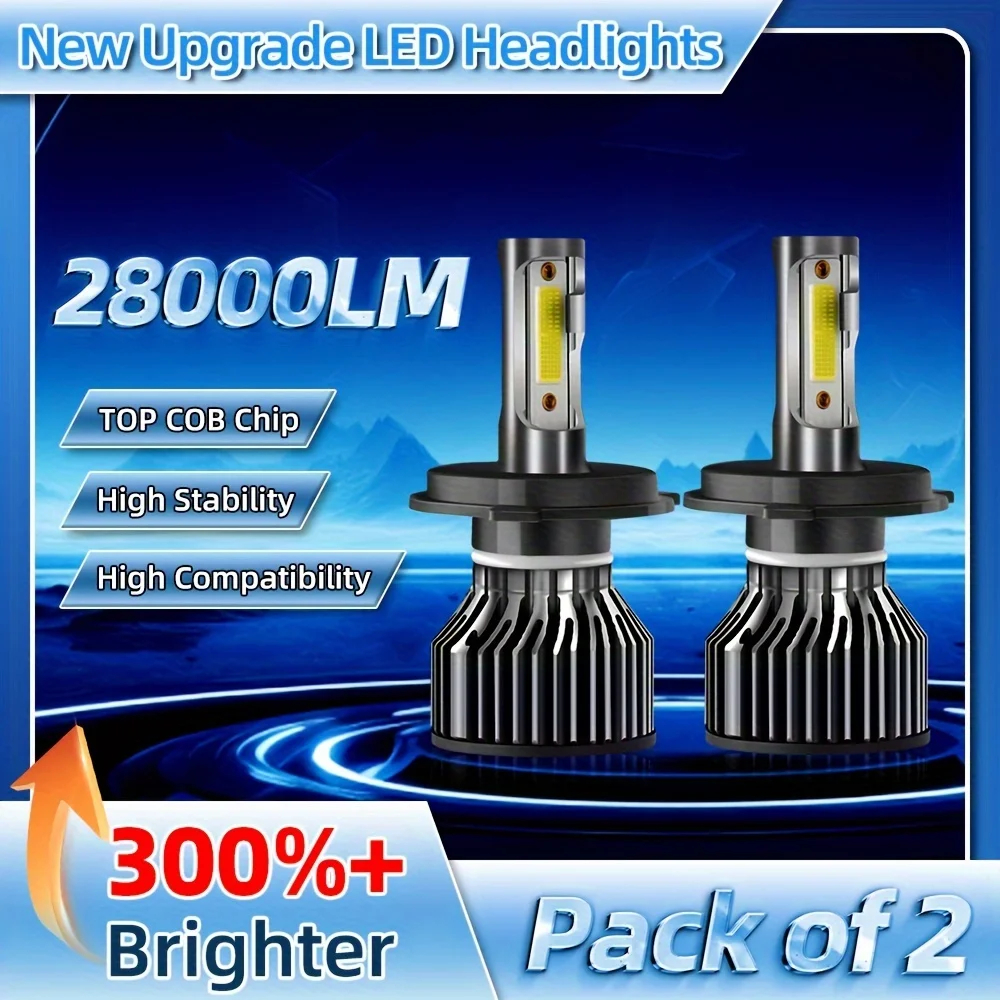 2pcs 9005/HB3 9006/HB4 9007 H1 H4 H7 H11 H13 Headlights Bulbs 28000LM 160W Top COB Chip 6500K Ultra White High Compatibility