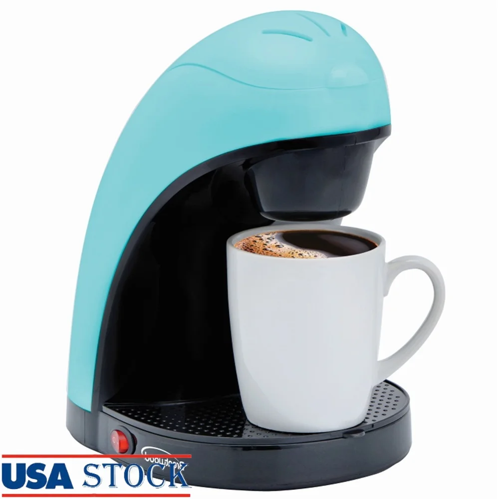 

Single Serve Coffee Maker with Porcelain Mug Measuring Spoon Compact Brew Basket Removable Filter Easy Clean Perfect Office RV