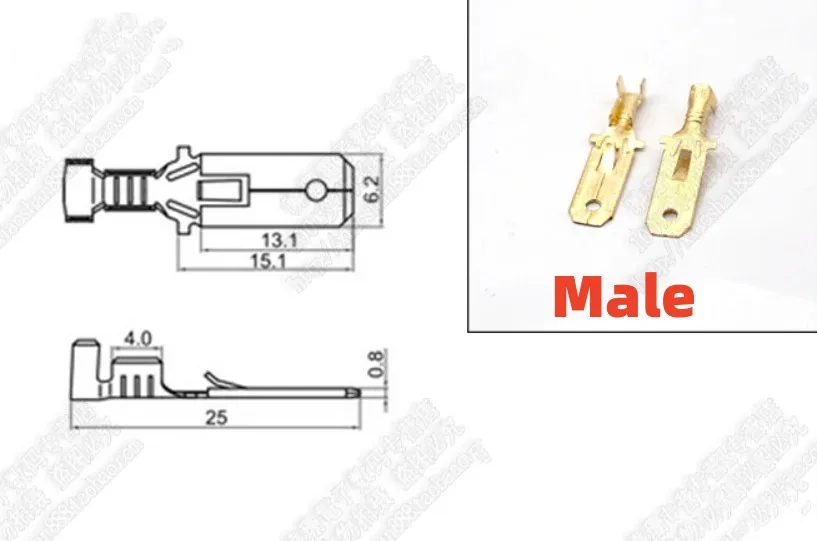 50 Pcs 6.3 MM Automotive Crimp Terminal Male Spade Connector Brass Pins Auto Splice Wire Terminals DJ611-6.3A G194