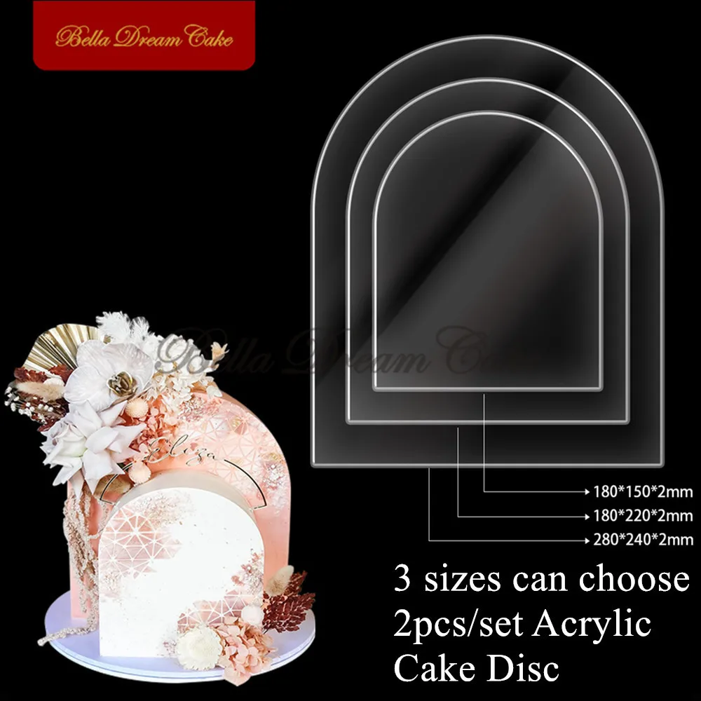 2pcs/set Clear Acrylic Arched Cake Discs Wedding Cake Board DIY Buttercream Edge Smoothing Tray Cake Decorating Tools Bakeware