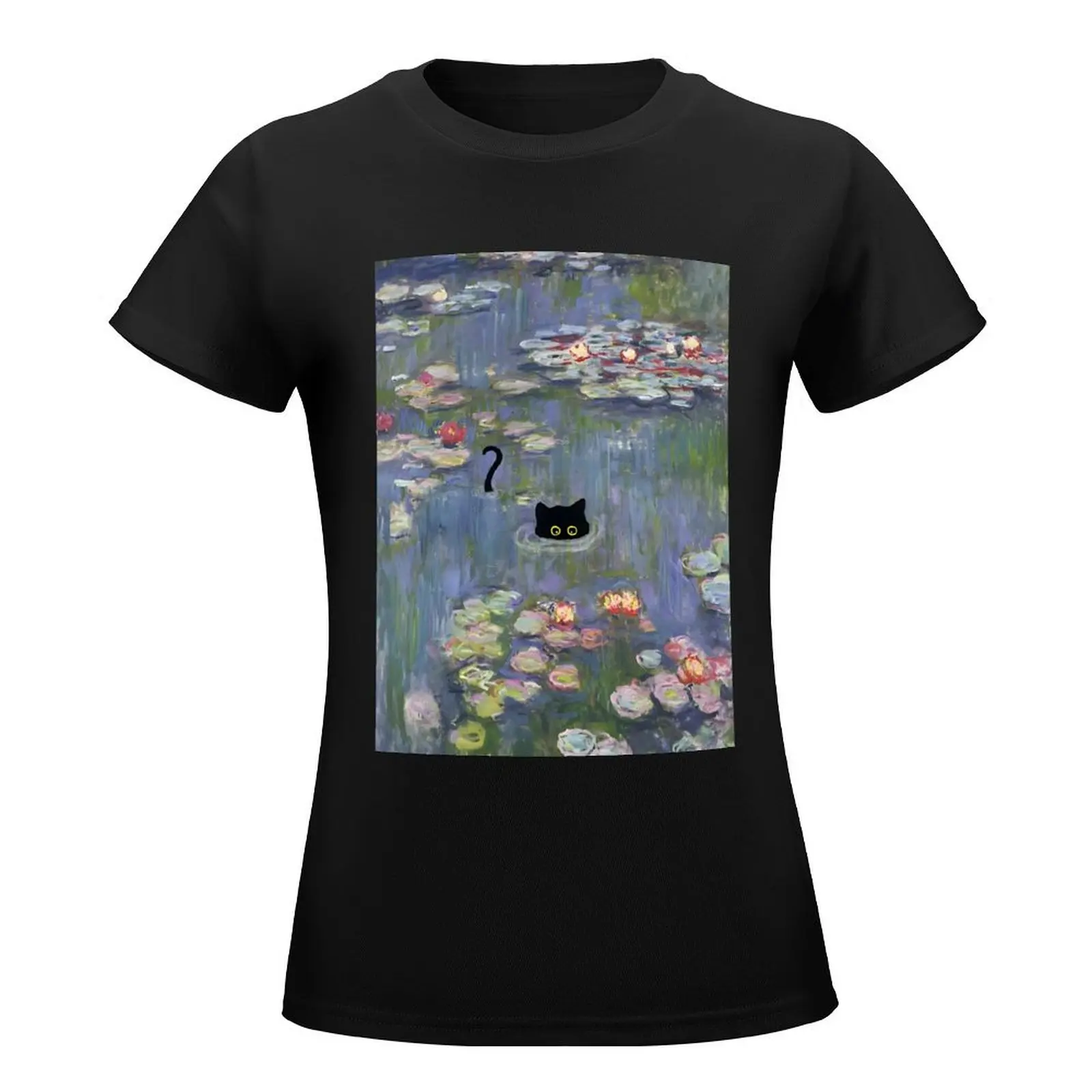 Cat Monet Waterlily T-Shirt Blouse funnys customizeds plain graphic t-shirts for Women