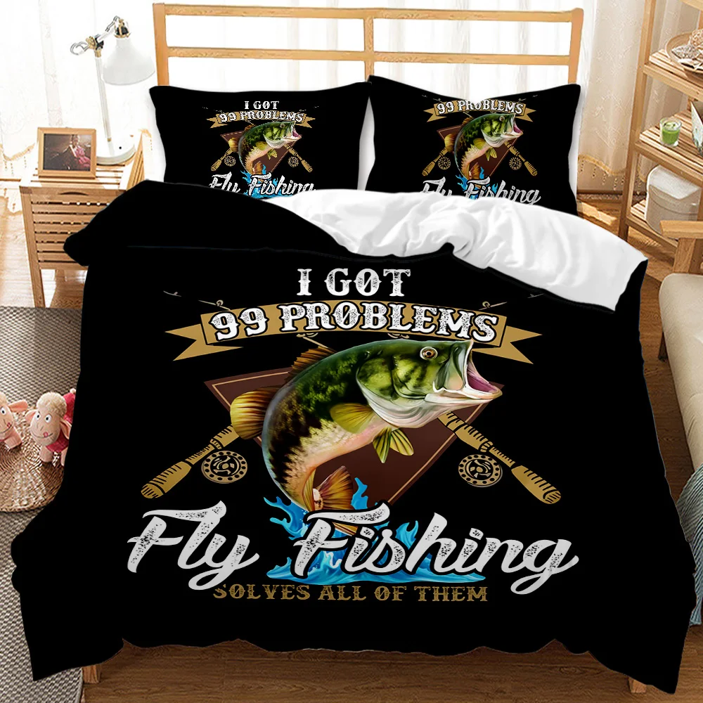 

Big Pike Fishing Duvet Cover Set Hunting Bedding Fly Fishing Comforter Cover Queen King Full Polyester Quilt Cover Teens Adults