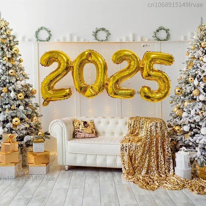 2025 Crown Number Foil Balloons Happy New Year Eve Party Decoration Photo Booth Props Supplies Christmas Home Decor Navidad 2025